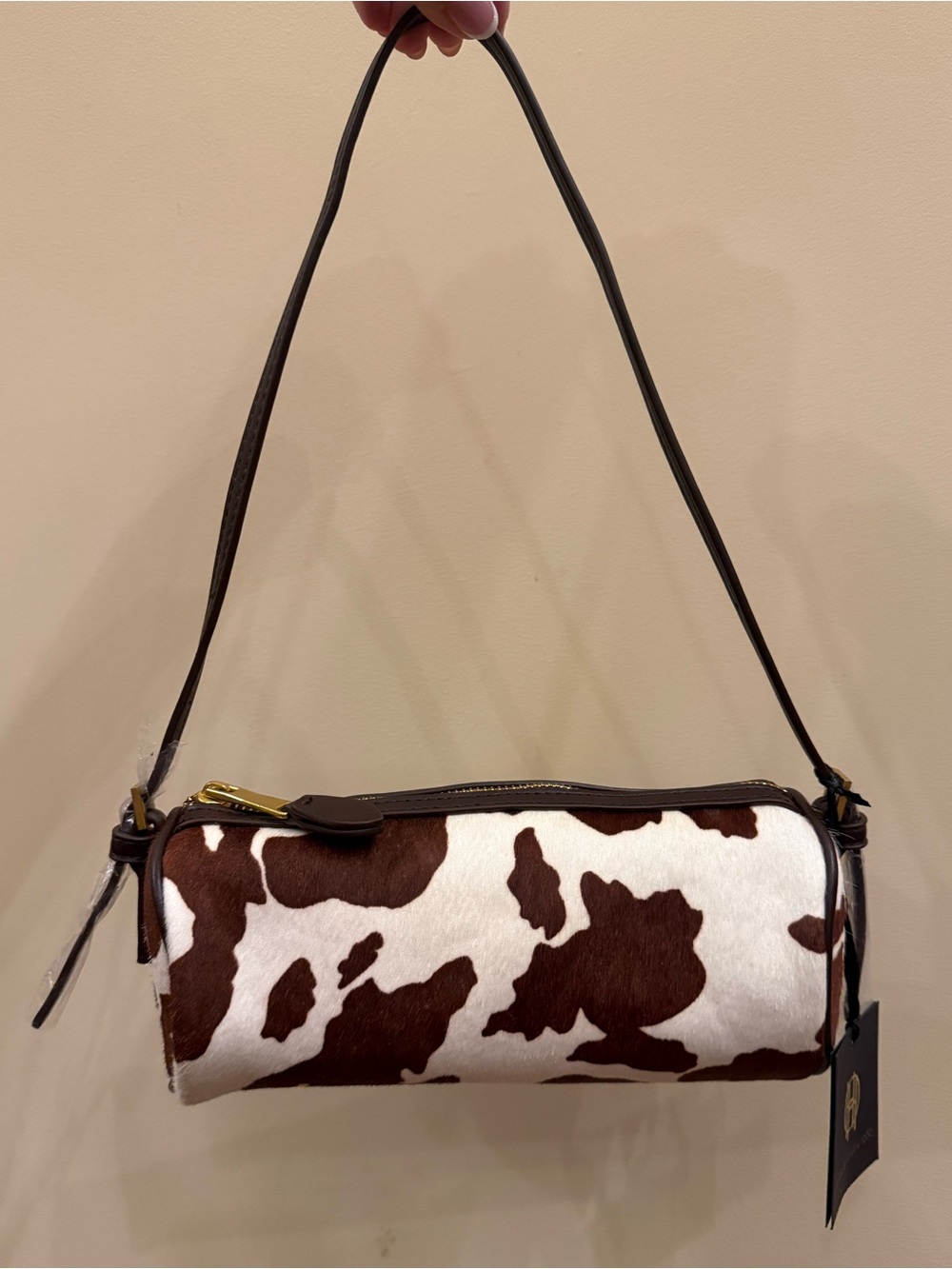 NWT House of Harlow 1960 Cowhide Cow Calf Hair Leather Barrel Shoulder Bag